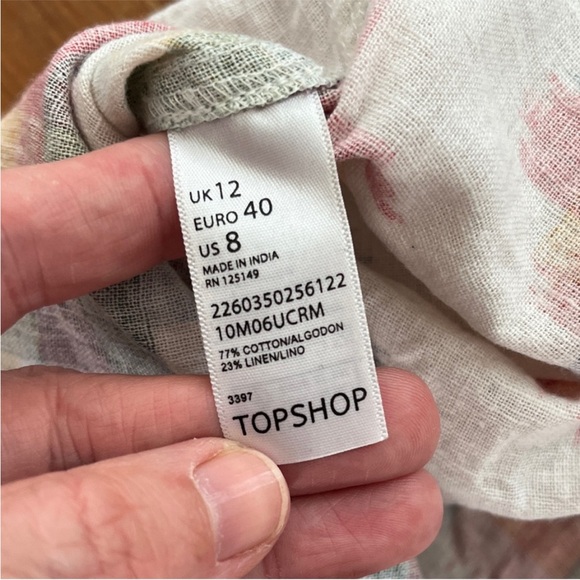 Topshop | Brushstroke Print Linen Blend Sundress | White/Multicolored | Size 8 - Picture 5 of 12